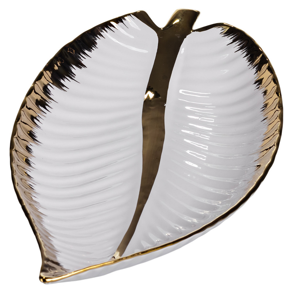 Фарфоровое блюдо в форме листа с золотым декором Киев - изображение 2