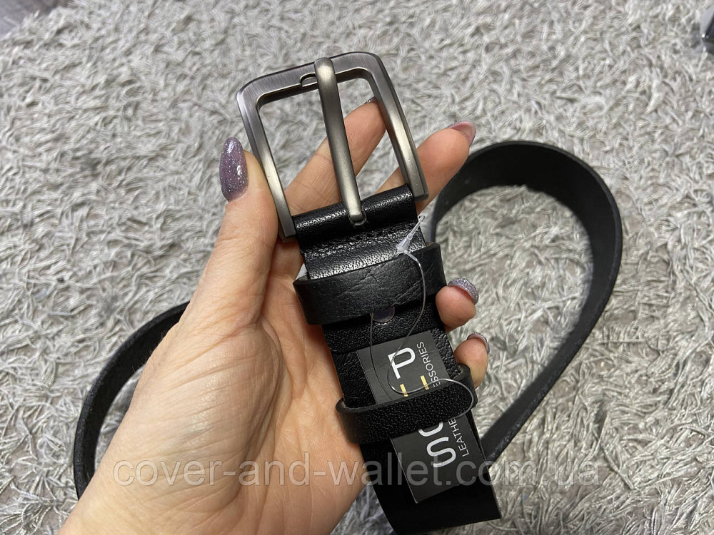 Чоловічий джинсовий шкіряний ремінь чорного кольору ST Leather Київ - фото 7