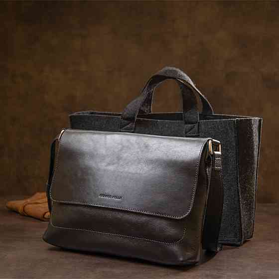 Кожаная мужская прямоугольная сумка GRANDE PELLE 11429 Черный Киев