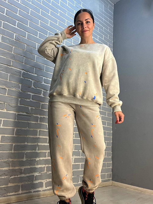Костюм женский Joy One 24182 оверсайз свитшот с джоггерами вареный утепленный, бежевый, one size Киев - изображение 10