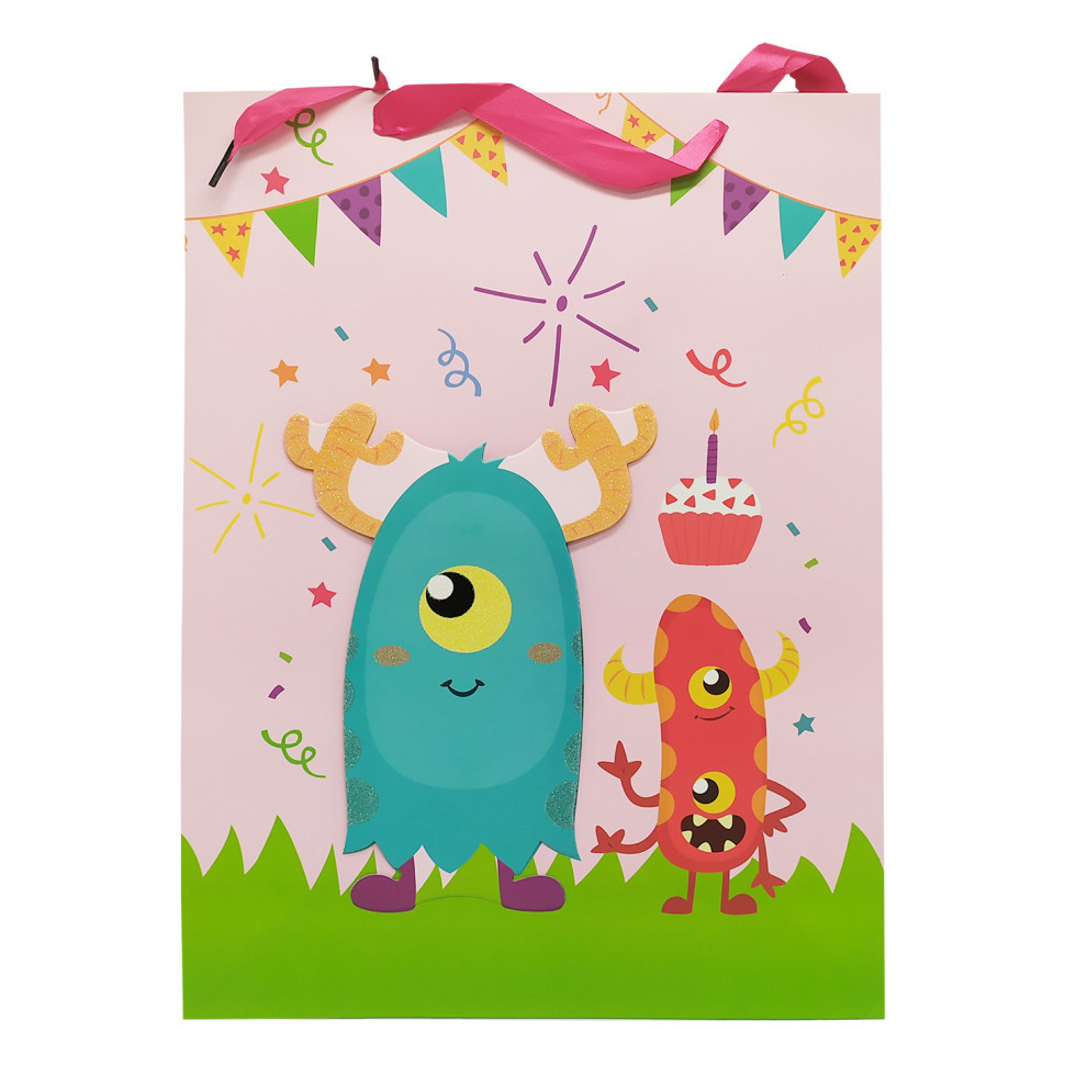 Подарунковий пакет "Монстрики" 2373L, 40 х 30 х 0,1 Рожевий Вінниця - фото 1