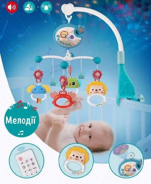 Музичний проектор карусель-мобіль-нічник з пультом та підвісними елементами Блакитний (698-84-85) Чернігів - фото 6