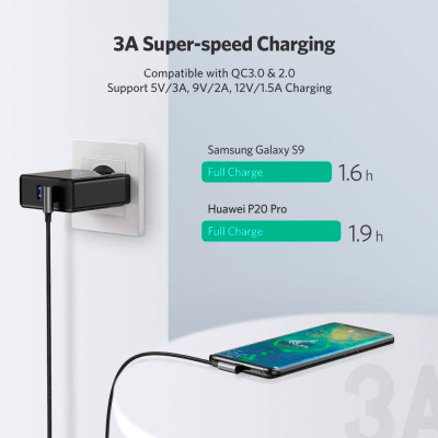 Дата кабель USB 2.0 AM to USB-C 3.0m 3A 90° corner US176 black Ugreen (70875) Вінниця - фото 3