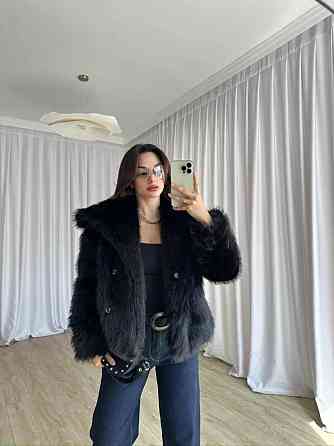 Женская стильная короткая шуба с большим воротником искусственный мех Черный, 46 Одесса