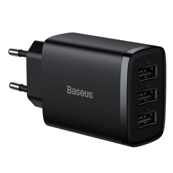 Зарядний пристрій мережевий 3USB 17W чорний BASEUS CCXJ020101 Житомир - фото 1