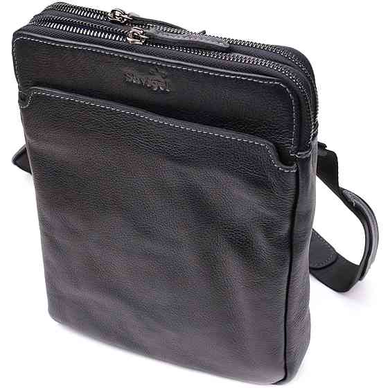 Стильна чоловіча сумка через плече з дрібнозернистої шкіри Shvigel 20869_1 Чорний Київ