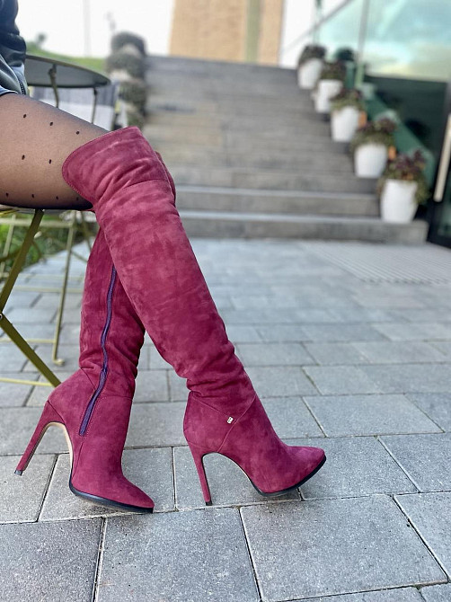 Nivelle Ботфорти жіночі демісезонні замшеві на підборах 5261 (10502) бордові / Чоботи весна-осі Коломыя - изображение 6