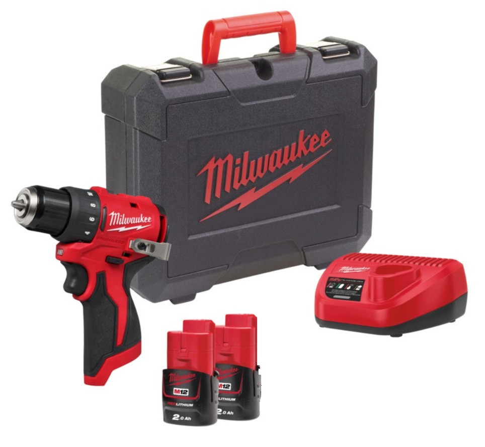 Дрель-шуруповерт аккумуляторный MILWAUKEE M12 BLDDRC-202C, 40Нм (зарядное устройство С12, 2 аккумулятора М12 В2 2Аг, клипса для реме Одесса - изображение 1