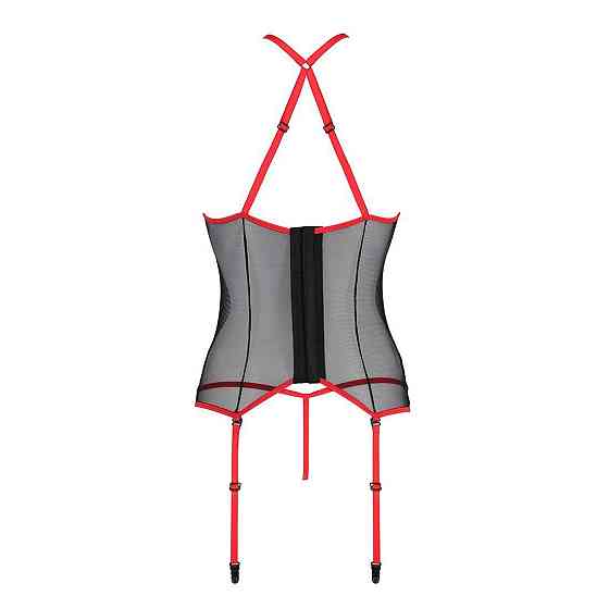 Корсет з пажами Passion SATARA CORSET S/M red, стрінги, мереживо, застібки спереду та ззаду Sex Aura Київ