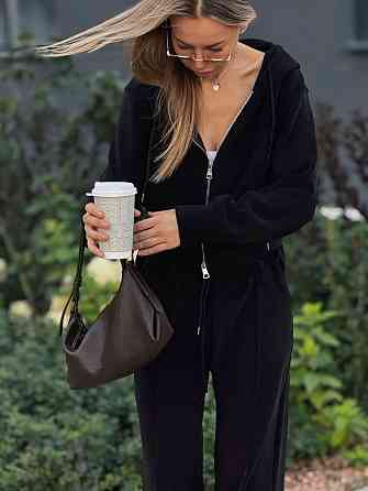 Жіночий теплий базовий костюм-двійка з дабл-флісу Чорний, 46 Одеса