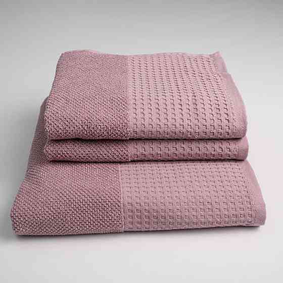 Комплект махрових рушників Вафельний Бордюр 3шт GM Textile 50х90см, 50х90см, 70х140см 450г/м2 (Пудра) Суми