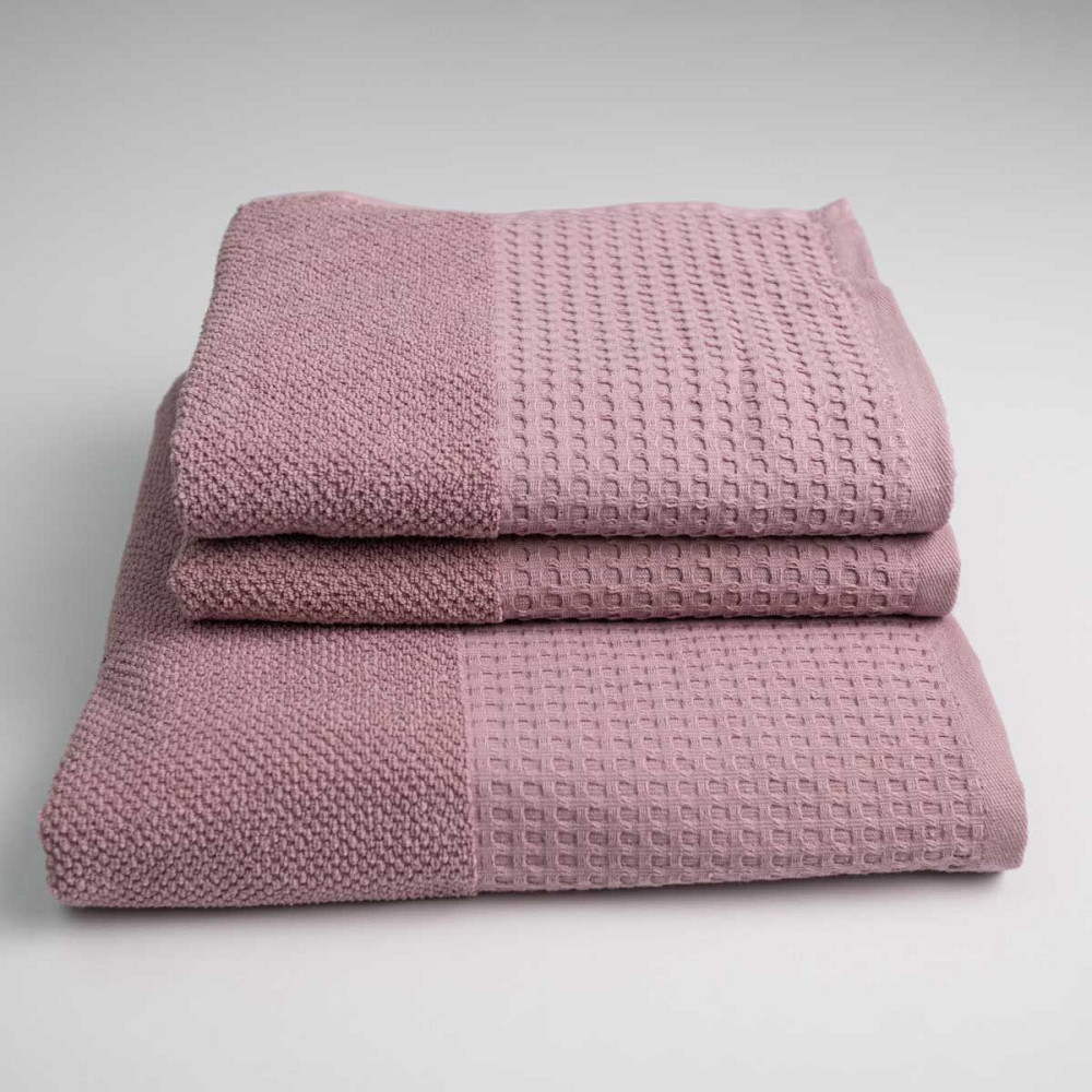 Комплект махрових рушників Вафельний Бордюр 3шт GM Textile 50х90см, 50х90см, 70х140см 450г/м2 (Пудра) Суми - фото 1