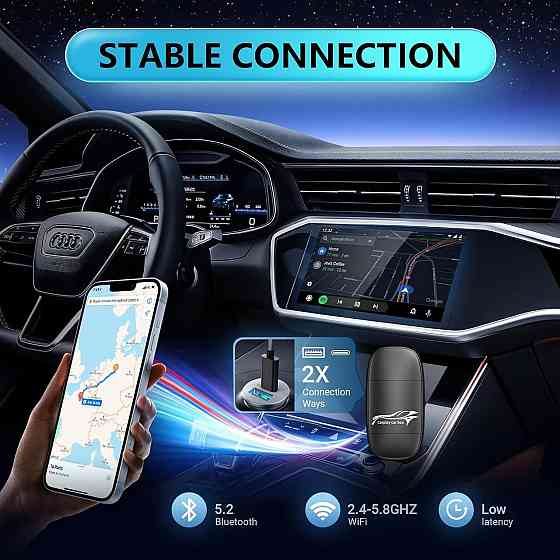 Беспроводной адаптер WCA-01 черный конвертер проводного CarPlay в беспроводной Android Auto 5GHz WiFi Киев