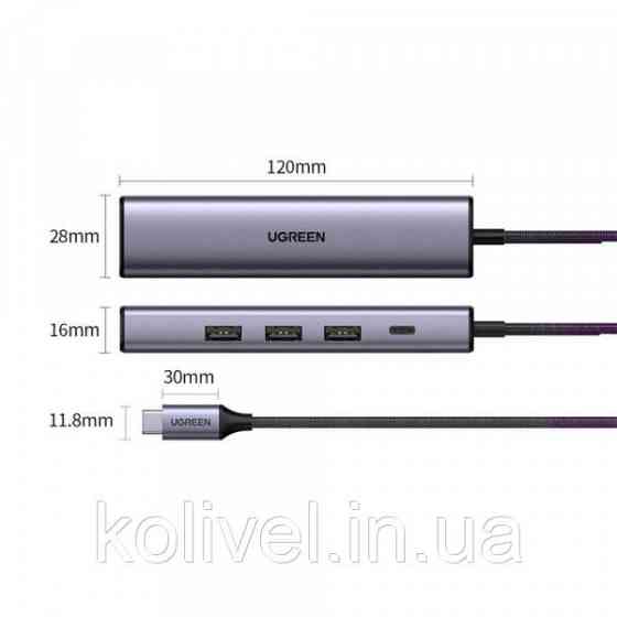 Хаб USB 3.0 Type-C -> 3xUSB 3.0 + RJ45 1000M CM475 Сірий UGREEN (20932) Київ
