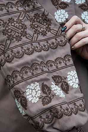 Вишиванка жіноча лляна, кавова топ Київ