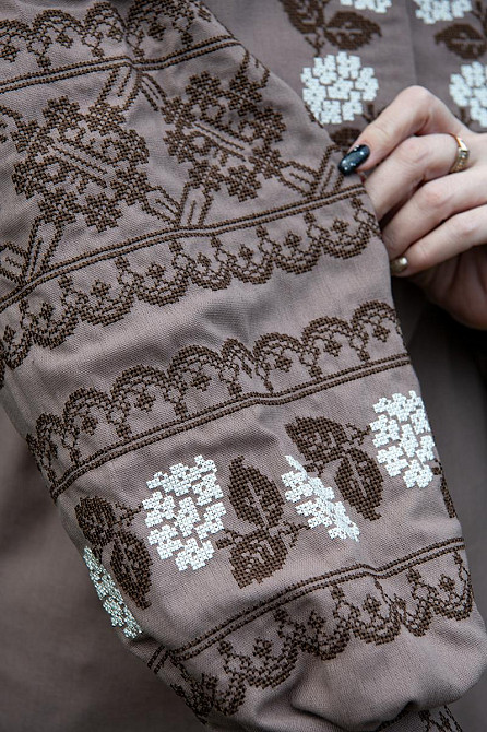 Вишиванка жіноча лляна, кавова топ Київ - фото 3