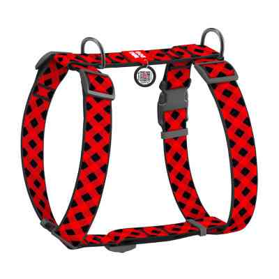 Шлей для собак WAUDOG Nylon анатомическая H-образная с QR-паспортом "Шотландка красная" пластиковый фастекс XL (323-0100) Винница