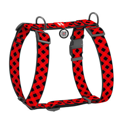 Шлея для собак WAUDOG Nylon анатомічна H-подібна з QR-паспортом "Шотландка червона" пластиковий фастекс XL (323-0100) Вінниця - фото 1