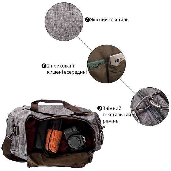 Дорожня сумка текстильна Vintage 20137 Сіра Київ