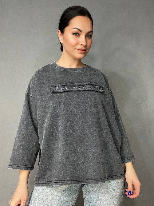 Футболка жіноча A-N 26029 оверсайз широка варена тай дай довгий рукав 3\4 з вишивкою попереду one size, сірий, one size Київ - фото 11