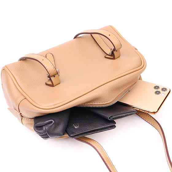 Ділова сумка-клатч зі знімними ручками з натуральної шкіри 22077 Vintage Бежева Київ