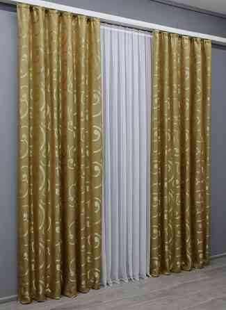 Комплект готовых штор VR-Textil Жаккард № 1532ш Золотистый 150х270 см 2 шт (33-0405) Киев
