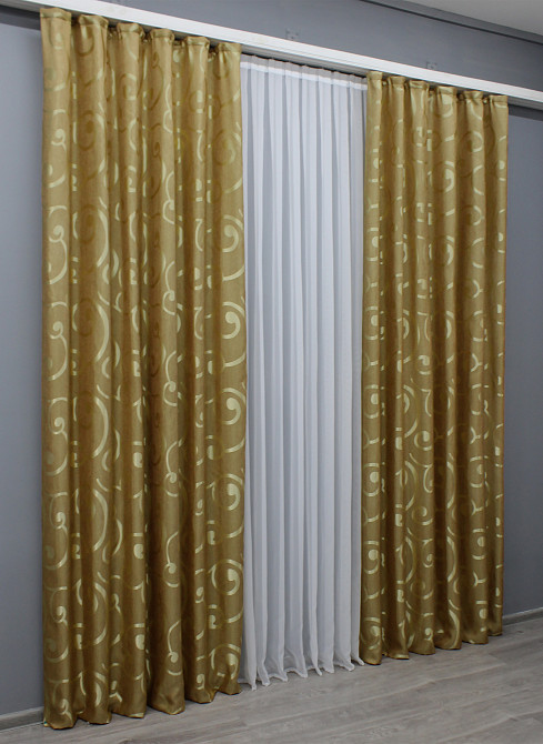 Комплект готовых штор VR-Textil Жаккард № 1532ш Золотистый 150х270 см 2 шт (33-0405) Киев - изображение 4