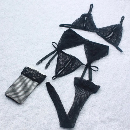 Комплект нижньої білизни з панчохами в сітку 42 чорний Київ - фото 1