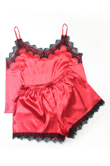 Піжама жіноча атласна майка і шорти з мереживом Червоний 54 Харків - фото 3
