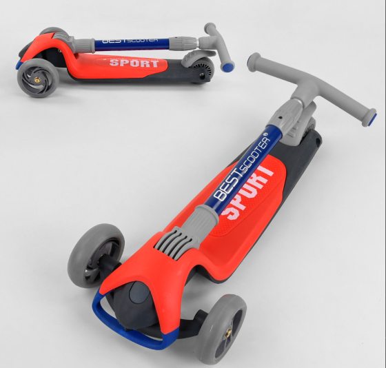 Самокат триколісний Best Scooter складне алюмінієве кермо колеса зі світлом Червоний (F-44077) Чернігів