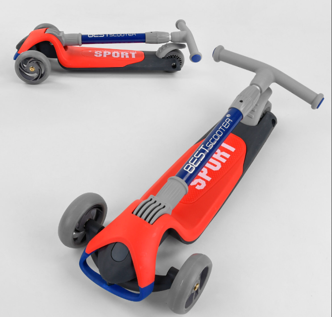 Самокат триколісний Best Scooter складне алюмінієве кермо колеса зі світлом Червоний (F-44077) Чернігів - фото 5