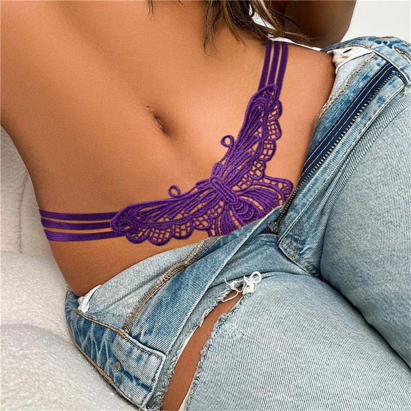 Сексуальні стрінги з метеликом та намистинками універсальний фіолетовий Київ - фото 2