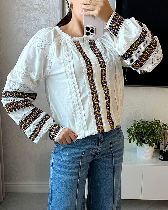 Женская современная вышиванка из домотканого льна 46 Одесса - изображение 1