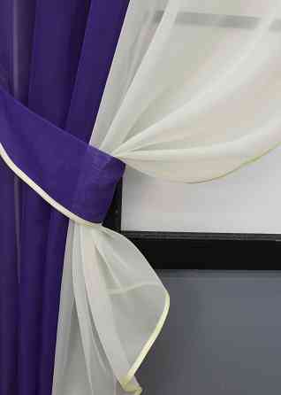 Кухонные шторы VR-Textil № 017к комбинированные с подвязками фиолетовый с молочным 265х170 см (52-0880) Киев