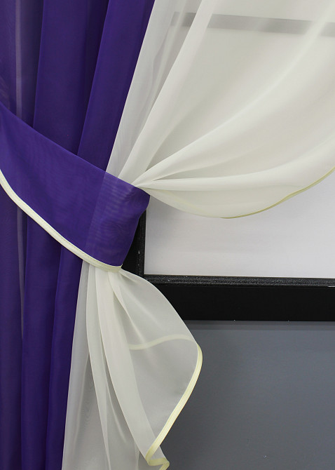 Кухонные шторы VR-Textil № 017к комбинированные с подвязками фиолетовый с молочным 265х170 см (52-0880) Киев - изображение 3