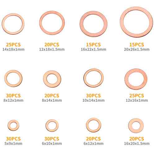 Набор уплотнительных колец шайб 280шт, 12 видов, медные Винница