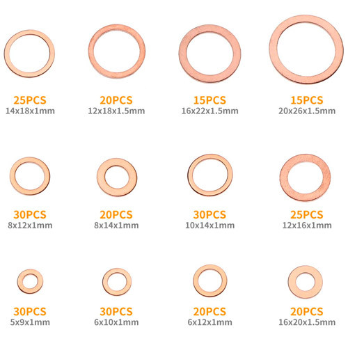 Набор уплотнительных колец шайб 280шт, 12 видов, медные Винница - изображение 2