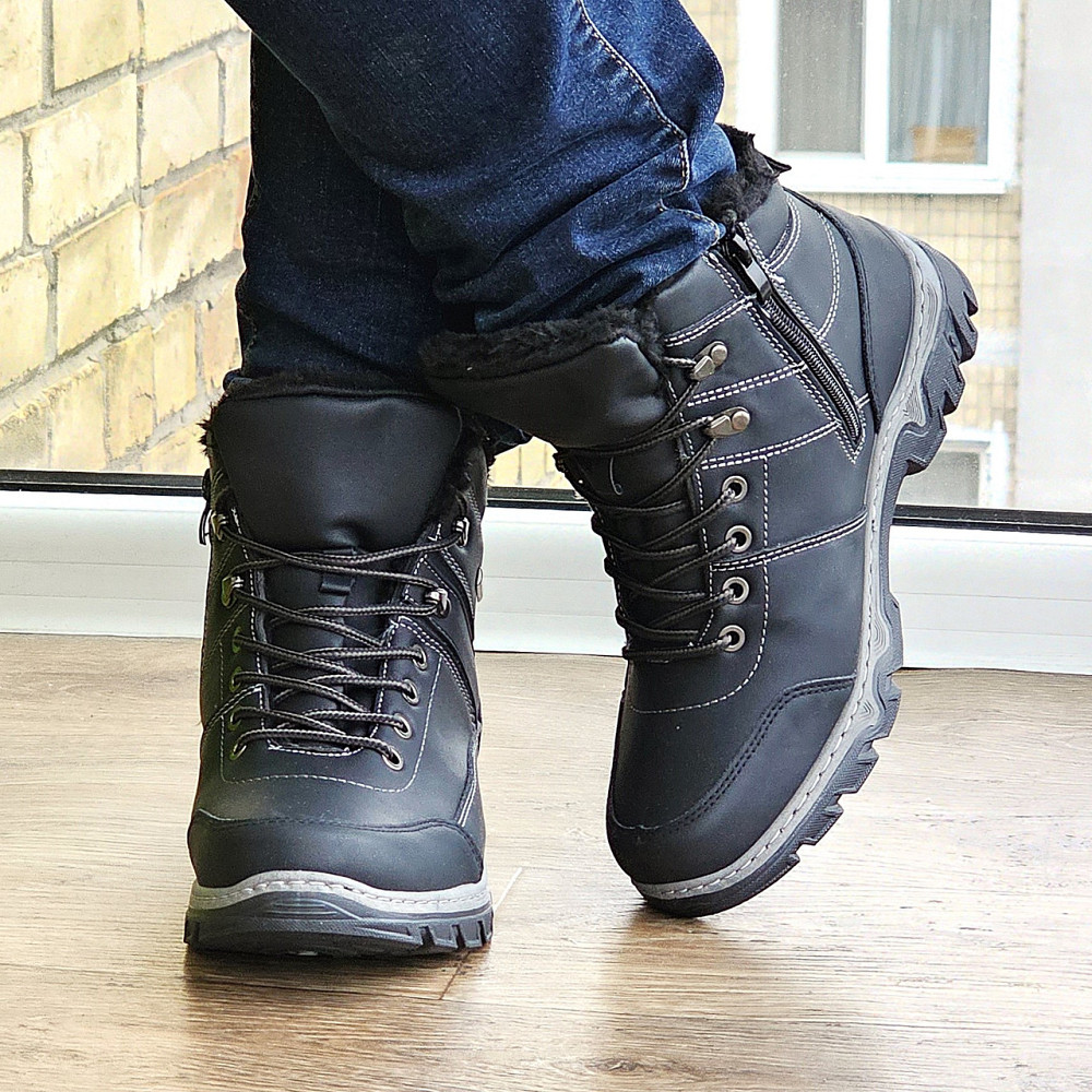Черевики Зимові Чоловічі Кросівки на хутрі Чорні Зима Хух (розміри: 40,41,42,43,44,45) Відео Огляд — 502 Дніпро - фото 9