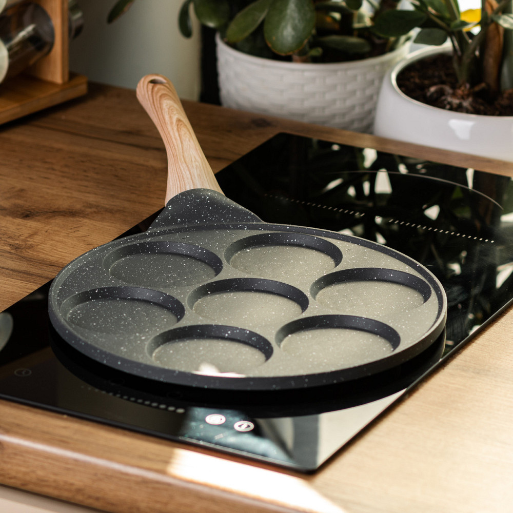 Сковорода з антипригарним покриттям 26 см для млинців, яєць та оладок, 7-секційна кругла сіра HP-39-582-C Київ - фото 5