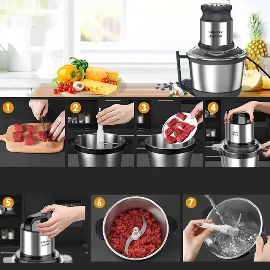 Измельчитель-блендер-чоппер SK-7027, 800 Вт, чаша 3 л, нержавеющая сталь, 4 ножа Одесса - изображение 6