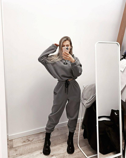 Женский теплый прогулочный костюм двойка из двухстороннего плотного флиса Графит, 44/46 Одесса - изображение 4