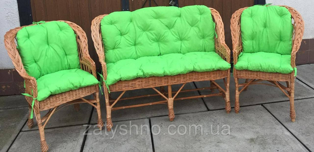 Комплект плетених меблів зі столом |  Меблі із салатовими накидками | меблі дачні Київ - фото 5