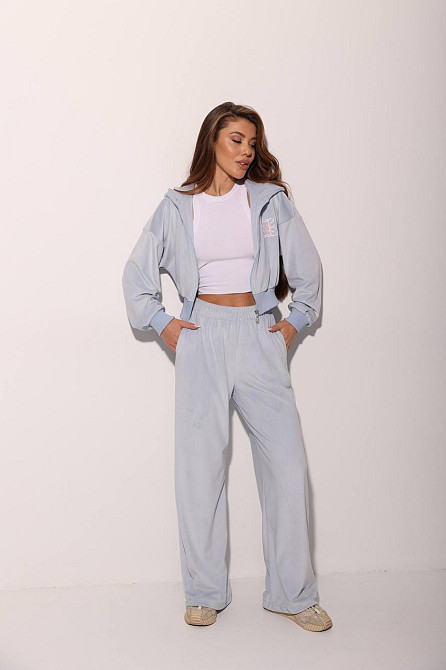 Женский прогулочный костюм двойка: кофта на молнии и брюки велюр Голубой, 42/46 Одесса - изображение 10