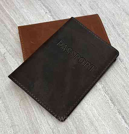 Коричневая обложка на зарубежный паспорт из винтажной кожи ST Leather Киев