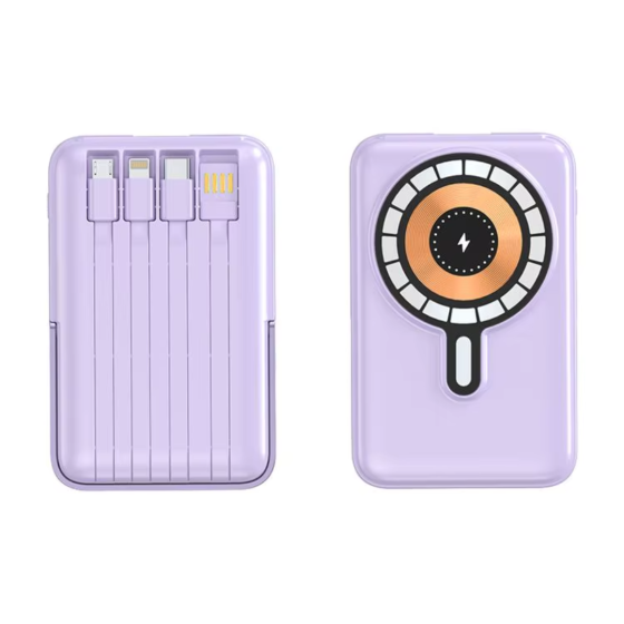 Павербанк бездротовий магнітний 10000мАг, Powerbank з кабелями Type-C/Lightning/micro USB/USB, 22.5W Purple Кам'янець-Подільський