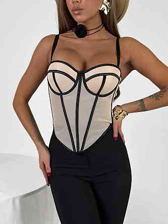 Женский стильный романтичный корсет легкая сетка + атласные вставки Кремовый, 46 Одесса