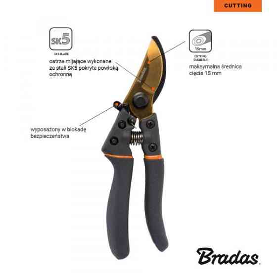 Секатор для обрізки гілок, сталь SK5, gold, V-SERIES, KT-V1021 Київ