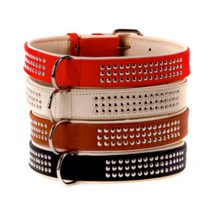 Нашийник 5365 35мм "КЛАСИКА ПРЕМІУМ" шкіра оздоблена металофурнітура (Синій) Вінниця