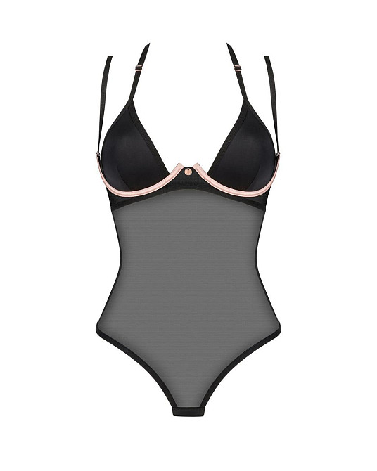 Прозоре боді Obsessive Selinne teddy XS/S Black, дрібна сітка, подвійні бретелі Sex Aura Київ - фото 3
