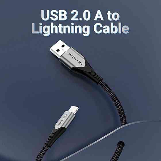 Кабель Vention USB 2.0 A to Lightning Cable 2M Gray Aluminum Alloy Type (LABHH) Київ